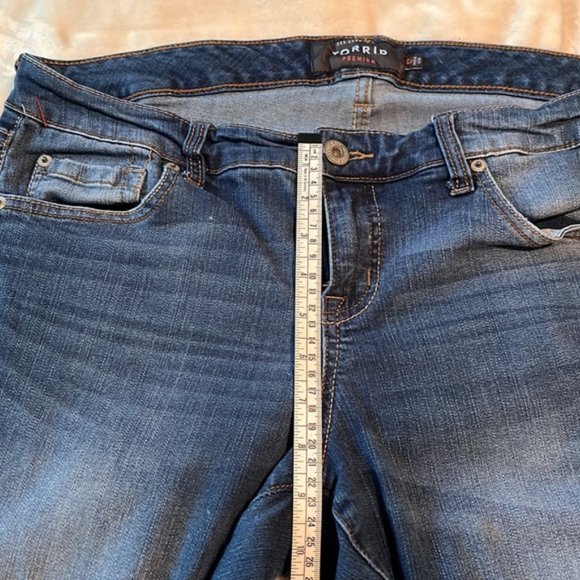 TORRID Premium Denim jeans cut off, distressed, size 12 in dark wash - Picture 5 of 9